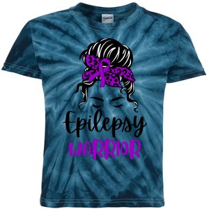 Epilepsy Awareness Woman Glasses Messy Bun Leopard Bandana Kids Tie-Dye T-Shirt