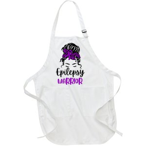 Epilepsy Awareness Woman Glasses Messy Bun Leopard Bandana Full-Length Apron With Pockets