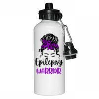 Epilepsy Awareness Woman Glasses Messy Bun Leopard Bandana Aluminum Water Bottle