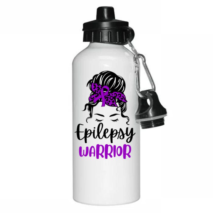 Epilepsy Awareness Woman Glasses Messy Bun Leopard Bandana Aluminum Water Bottle