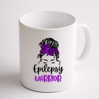 Epilepsy Awareness Woman Glasses Messy Bun Leopard Bandana Coffee Mug