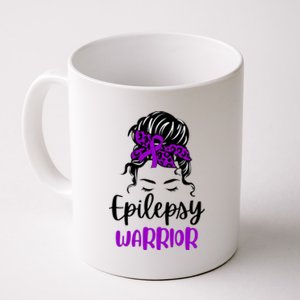 Epilepsy Awareness Woman Glasses Messy Bun Leopard Bandana Coffee Mug