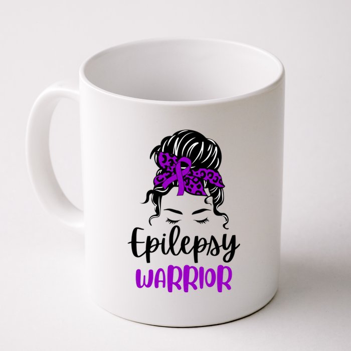 Epilepsy Awareness Woman Glasses Messy Bun Leopard Bandana Coffee Mug