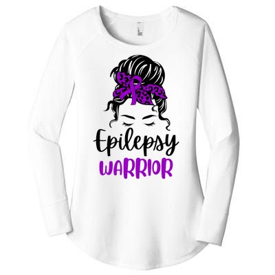 Epilepsy Awareness Woman Glasses Messy Bun Leopard Bandana Women's Perfect Tri Tunic Long Sleeve Shirt