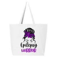 Epilepsy Awareness Woman Glasses Messy Bun Leopard Bandana 25L Jumbo Tote