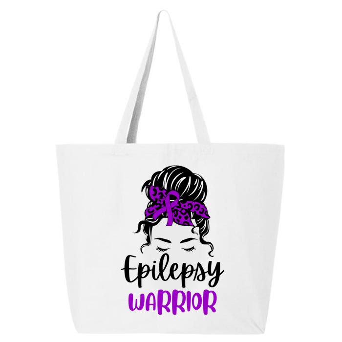 Epilepsy Awareness Woman Glasses Messy Bun Leopard Bandana 25L Jumbo Tote