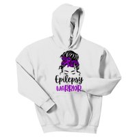 Epilepsy Awareness Woman Glasses Messy Bun Leopard Bandana Kids Hoodie