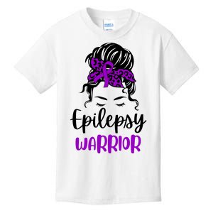 Epilepsy Awareness Woman Glasses Messy Bun Leopard Bandana Kids T-Shirt