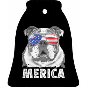 English Bulldog 4th Of July Merica Usa Flag Retro Ceramic Bell Ornament