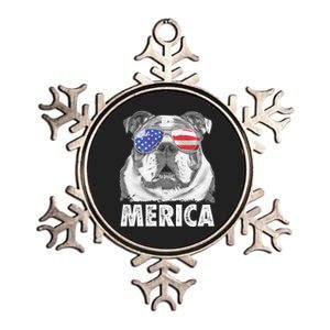 English Bulldog 4th Of July Merica Usa Flag Retro Metallic Star Ornament