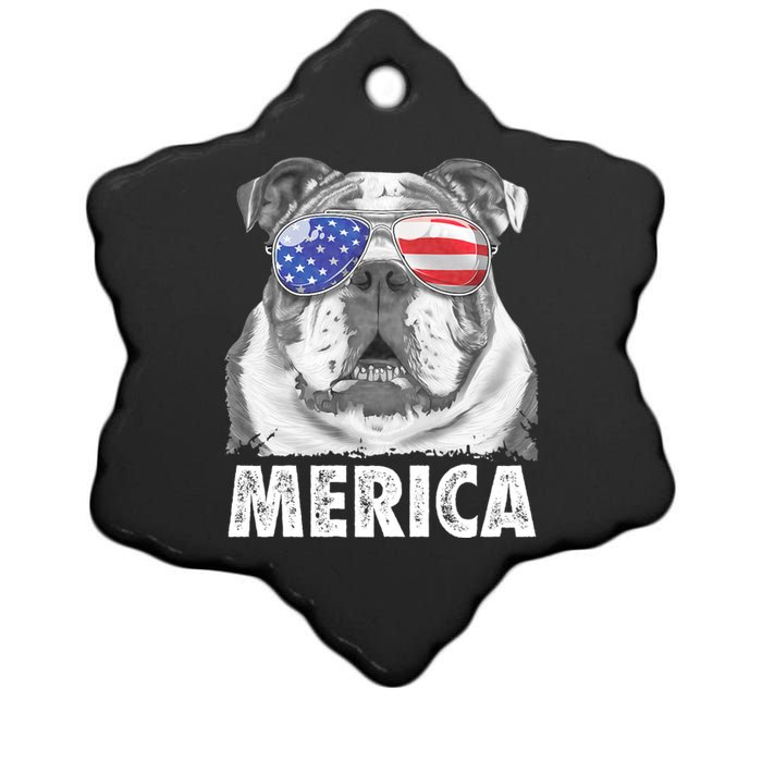 English Bulldog 4th Of July Merica Usa Flag Retro Ceramic Star Ornament