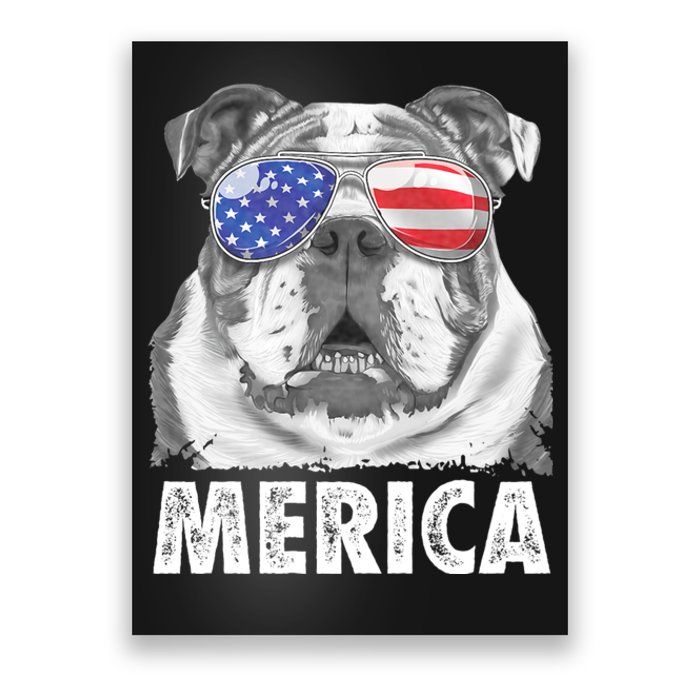 English Bulldog 4th Of July Merica Usa Flag Retro Poster