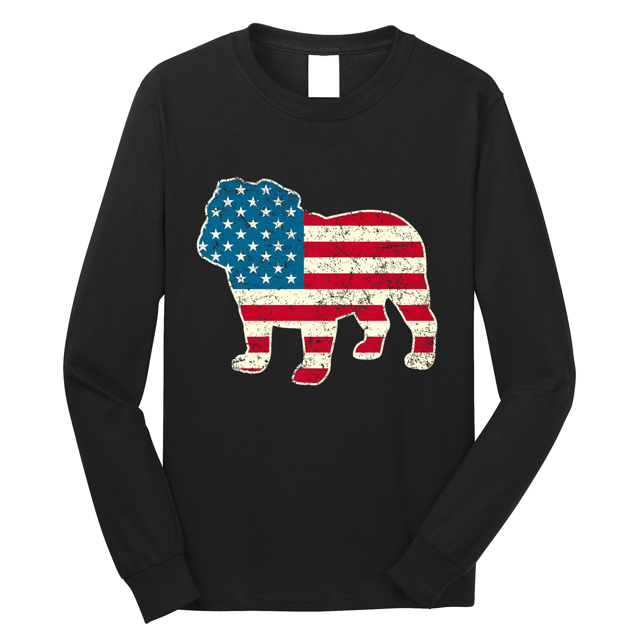 English Bulldog 4th Of July Dog American Flag Usa Long Sleeve Shirt