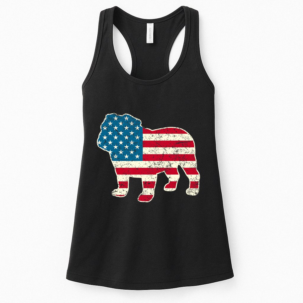 English Bulldog 4th Of July Dog American Flag Usa Womens Tank Top