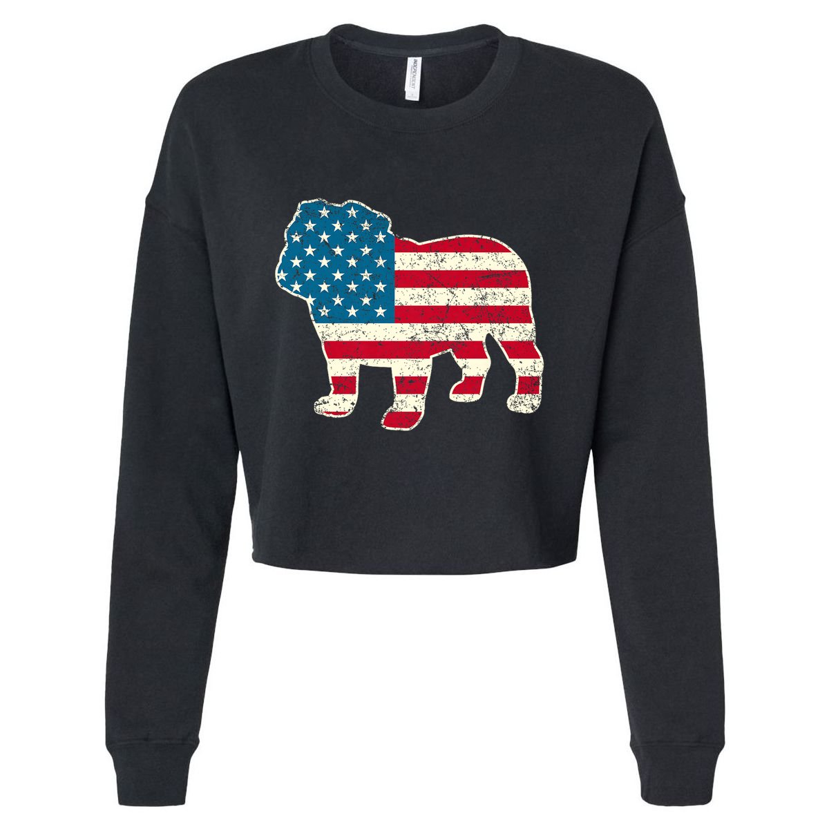 English Bulldog 4th Of July Dog American Flag Usa Cropped Pullover Crew