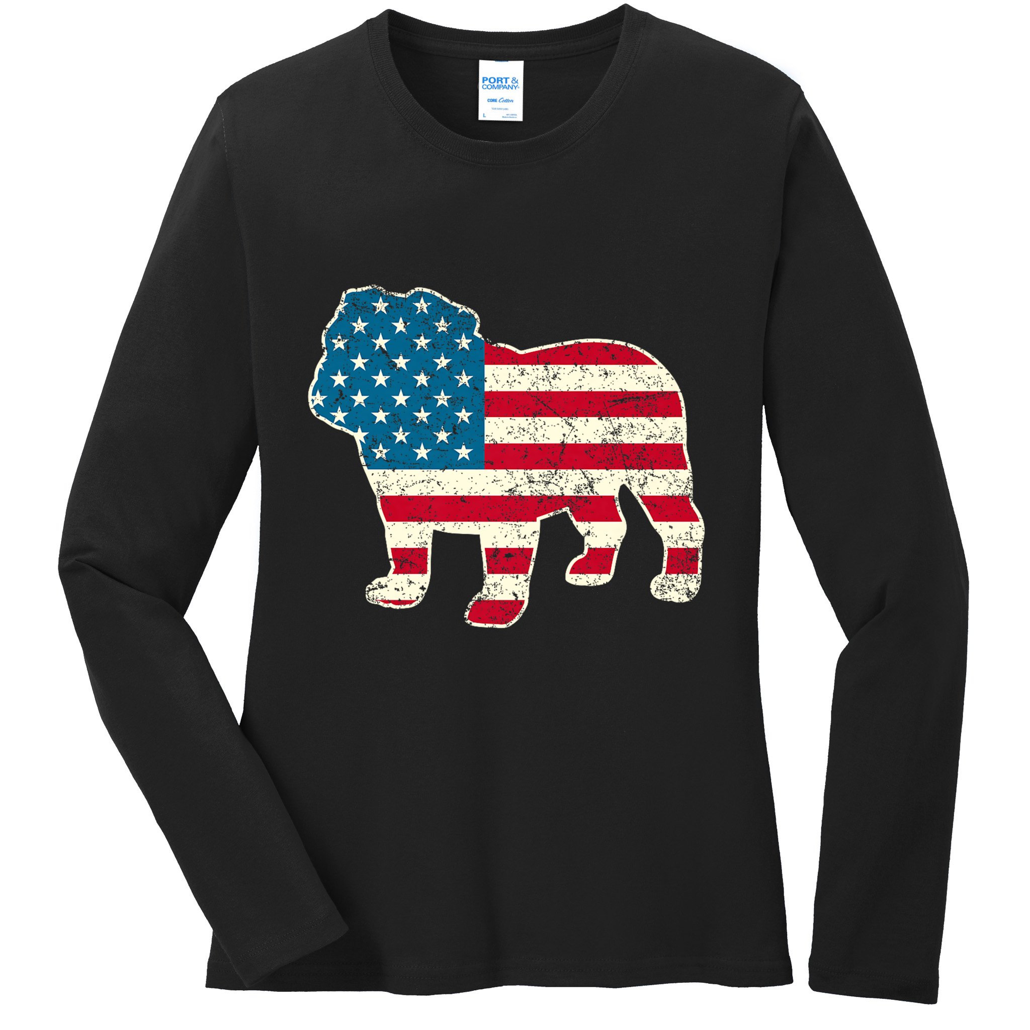 English Bulldog 4th Of July Dog American Flag Usa Ladies Long Sleeve Shirt