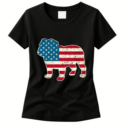 English Bulldog 4th Of July Dog American Flag Usa Womens T-Shirt
