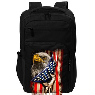 Eagle Behind American Flag 4th Of July Patriotic Eagle Lover Gift Impact Tech Backpack