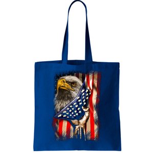 Eagle Behind American Flag 4th Of July Patriotic Eagle Lover Gift Tote Bag