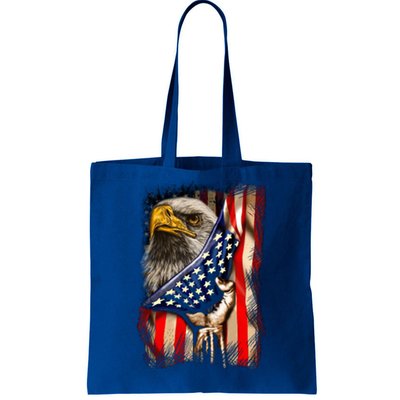 Eagle Behind American Flag 4th Of July Patriotic Eagle Lover Gift Tote Bag