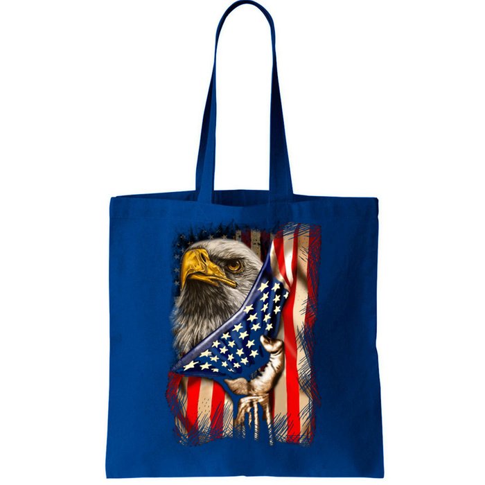 Eagle Behind American Flag 4th Of July Patriotic Eagle Lover Gift Tote Bag