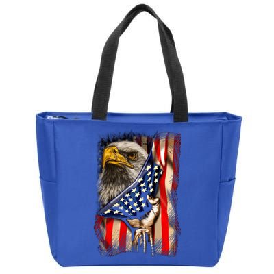 Eagle Behind American Flag 4th Of July Patriotic Eagle Lover Gift Zip Tote Bag