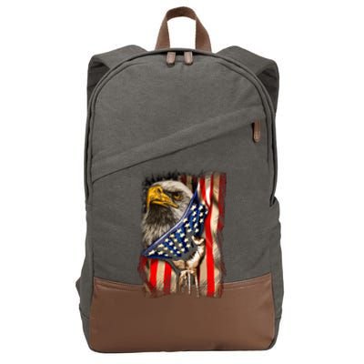 Eagle Behind American Flag 4th Of July Patriotic Eagle Lover Gift Cotton Canvas Backpack