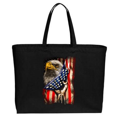 Eagle Behind American Flag 4th Of July Patriotic Eagle Lover Gift Cotton Canvas Jumbo Tote