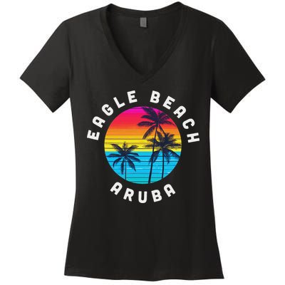 Eagle Beach Aruba Vacation Souvenir Sunset Beach Women's V-Neck T-Shirt