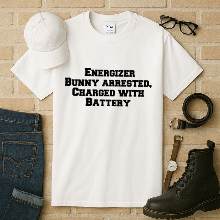 Energizer Bunny Arrested Charged With Battery Humor Funny Tall T-Shirt