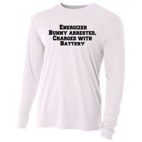 Energizer Bunny Arrested Charged With Battery Humor Funny Cooling Performance Long Sleeve Crew