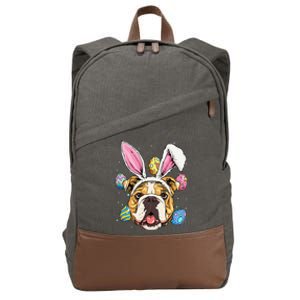 Easter Bunny American Bulldog Dog Women Cotton Canvas Backpack