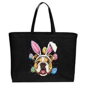 Easter Bunny American Bulldog Dog Women Cotton Canvas Jumbo Tote