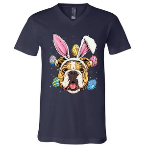 Easter Bunny American Bulldog Dog Women V-Neck T-Shirt