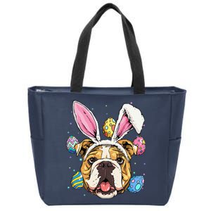 Easter Bunny American Bulldog Dog Women Zip Tote Bag