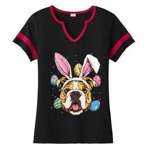 Easter Bunny American Bulldog Dog Women Ladies Halftime Notch Neck Tee