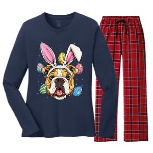 Easter Bunny American Bulldog Dog Women Women's Long Sleeve Flannel Pajama Set 