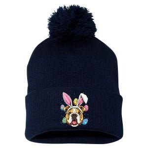 Easter Bunny American Bulldog Dog Women Pom Pom 12in Knit Beanie