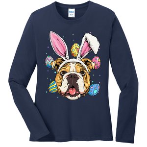 Easter Bunny American Bulldog Dog Women Ladies Long Sleeve Shirt