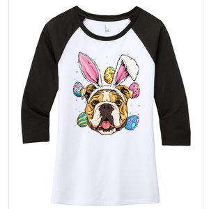 Easter Bunny American Bulldog Dog Women Women's Tri-Blend 3/4-Sleeve Raglan Shirt