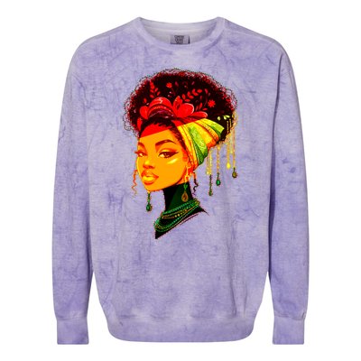 Elegant Black African American Woman With Afro Head Wrap Colorblast Crewneck Sweatshirt