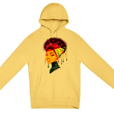 Elegant Black African American Woman With Afro Head Wrap Premium Pullover Hoodie