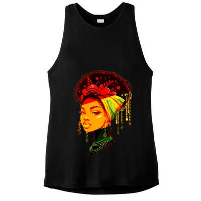 Elegant Black African American Woman With Afro Head Wrap Ladies PosiCharge Tri-Blend Wicking Tank