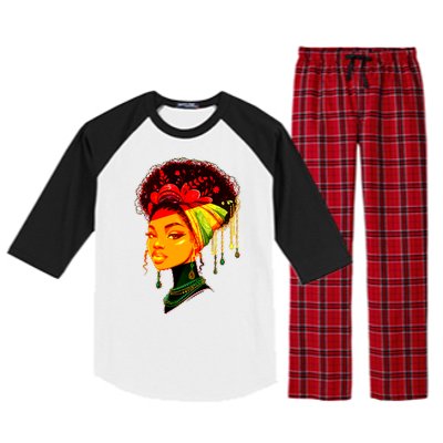 Elegant Black African American Woman With Afro Head Wrap Raglan Sleeve Pajama Set