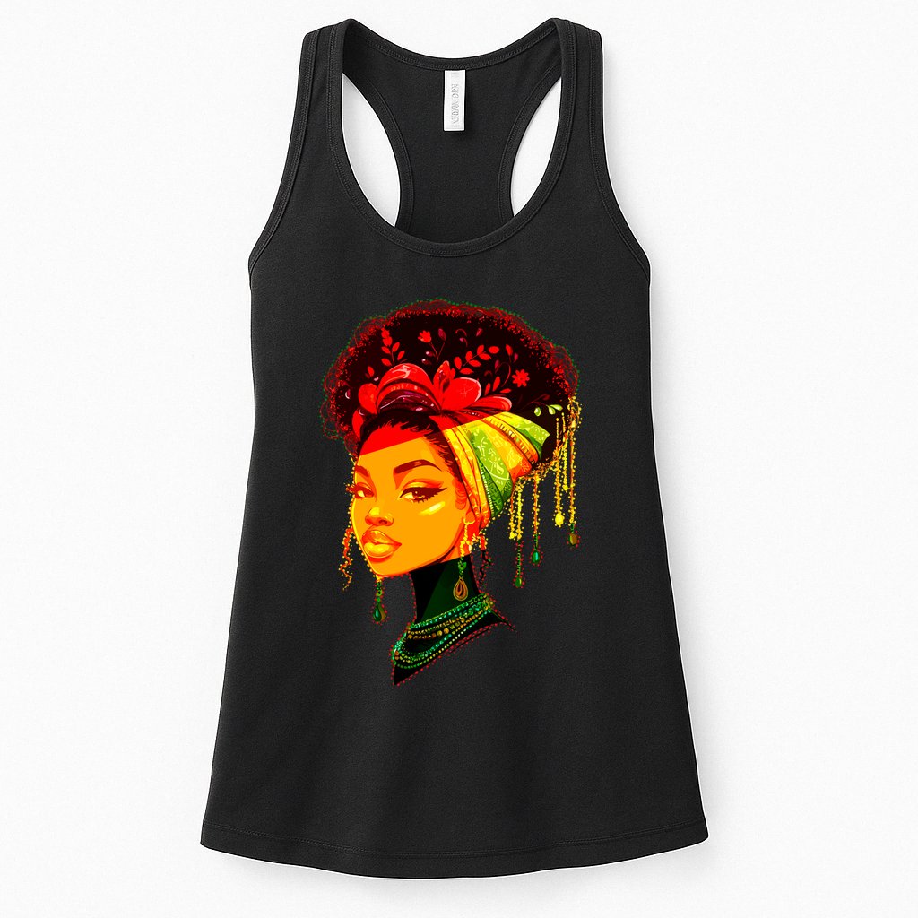 Elegant Black African American Woman With Afro Head Wrap Womens Tank Top