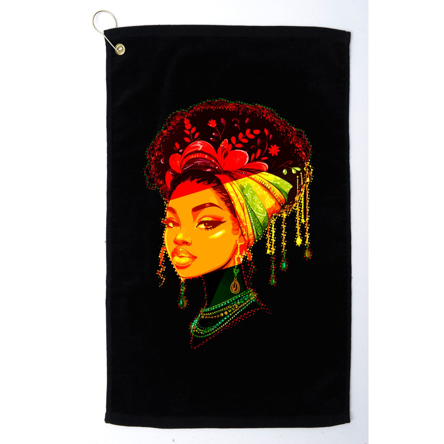 Elegant Black African American Woman With Afro Head Wrap Golf Towel