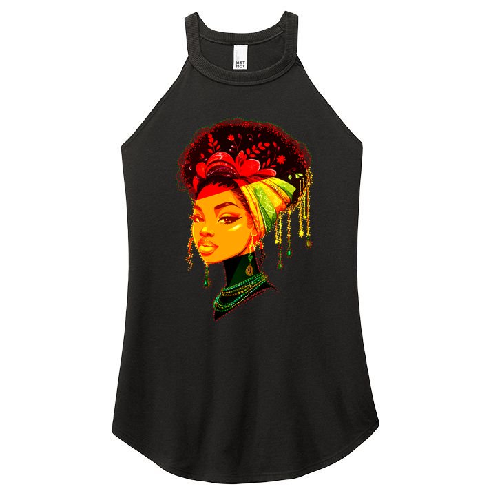 Elegant Black African American Woman With Afro Head Wrap Women's Perfect Tri Rocker Tank
