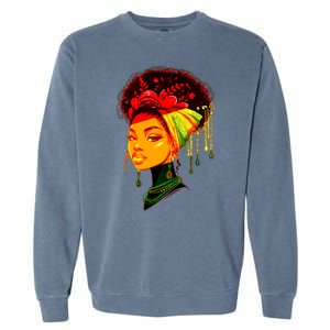 Elegant Black African American Woman With Afro Head Wrap Garment-Dyed Sweatshirt