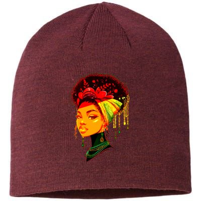 Elegant Black African American Woman With Afro Head Wrap Sustainable Beanie