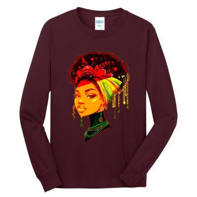 Elegant Black African American Woman With Afro Head Wrap Tall Long Sleeve T-Shirt